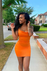 Rust Satin Lace Up Bodycon Mini Dress - Sira-Dresses