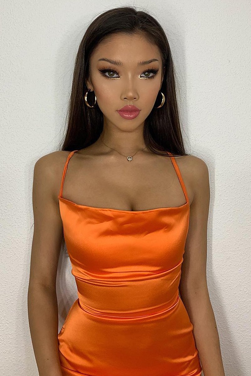 Rust Satin Lace Up Bodycon Mini Dress - Sira-Dresses