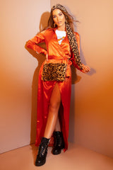 Rust Satin Plunge Wrap Front Maxi Dress - Beni-Dresses