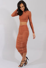 Rust Sheer Ruched Co-ord - Kerry-Co-ords
