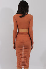 Rust Sheer Ruched Co-ord - Kerry-Co-ords