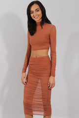 Rust Sheer Ruched Co-ord - Kerry-Co-ords