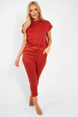 Rust Short Sleeve Crop Jogger Loungewear Set - Aarian-Co-ords