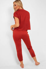 Rust Short Sleeve Crop Jogger Loungewear Set - Aarian-Co-ords