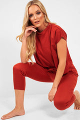 Rust Short Sleeve Crop Jogger Loungewear Set - Aarian-Co-ords