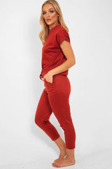 Rust Short Sleeve Crop Jogger Loungewear Set - Aarian-Co-ords