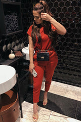 Rust Short Sleeve Crop Jogger Loungewear Set - Aarian-Co-ords