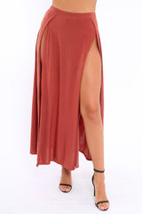 Rust Side Split Maxi Skirt - Gina-Skirts