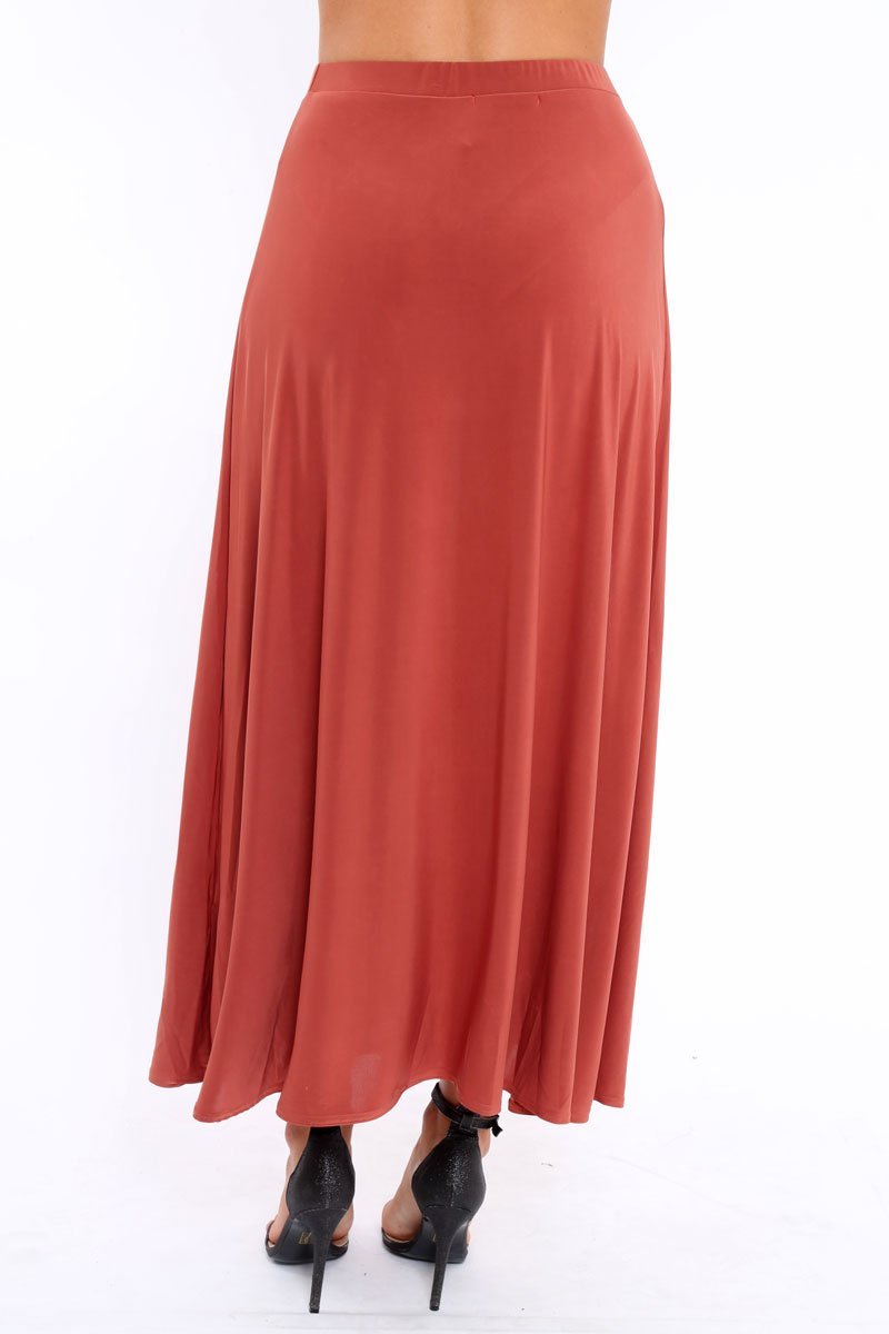Rust Side Split Maxi Skirt - Gina-Skirts