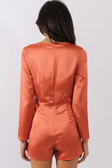 Rust Silky Front Twist Playsuit - Venus-Playsuits