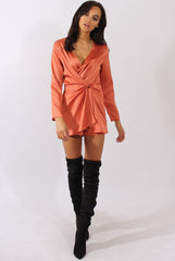 Rust Silky Front Twist Playsuit - Venus-Playsuits