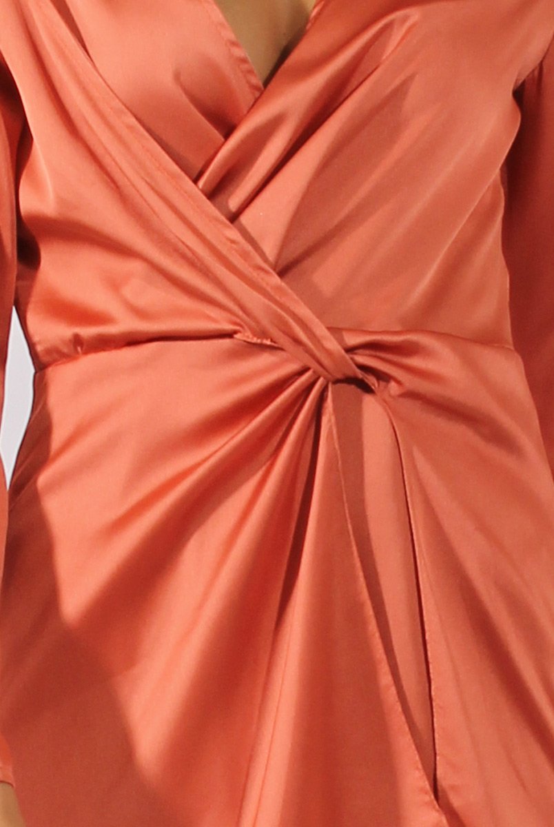 Rust Silky Front Twist Playsuit - Venus-Playsuits