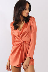 Rust Silky Front Twist Playsuit - Venus-Playsuits