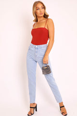 Rust Slinky Square Neck Bodysuit - Sadie-Bodysuits