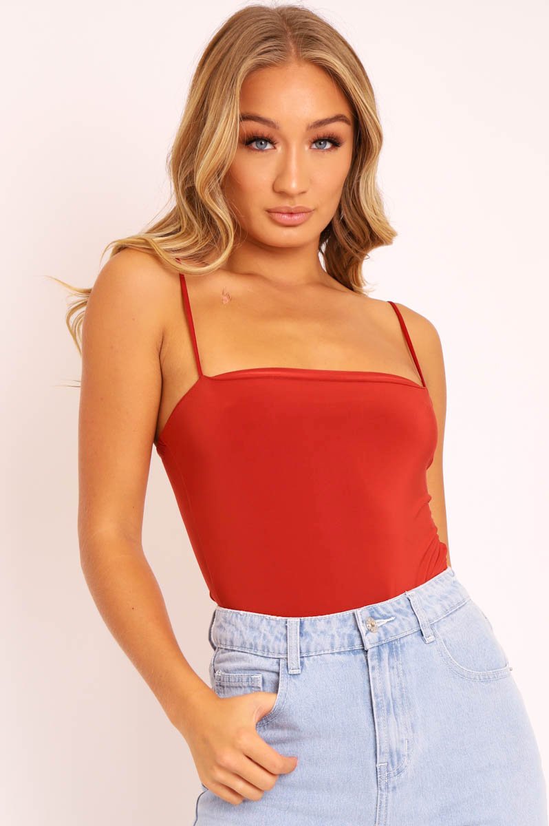 Rust Slinky Square Neck Bodysuit - Sadie-Bodysuits