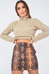 Rust Snake Coated Mini Skirt - Lydianna-Skirts