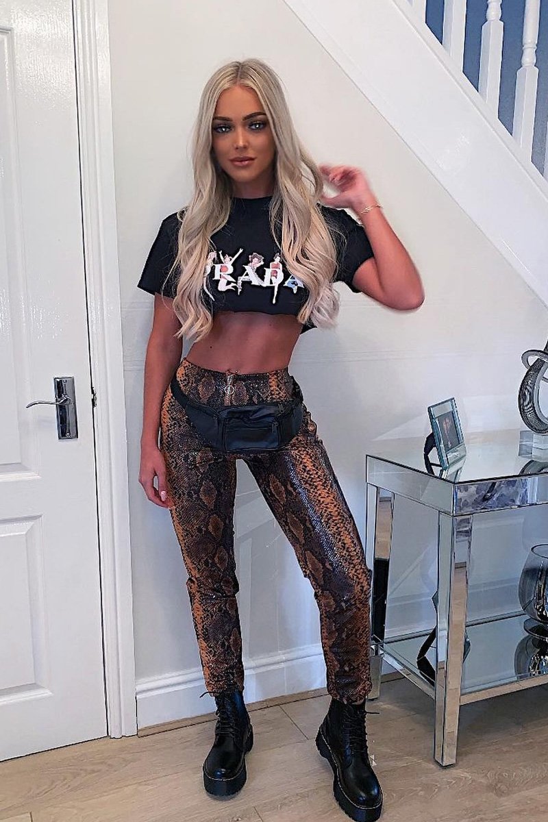 Rust Snake Coated Zip Front Trousers - Destynie-Trousers