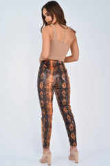 Rust Snake Coated Zip Front Trousers - Destynie-Trousers