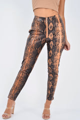 Rust Snake Coated Zip Front Trousers - Destynie-Trousers