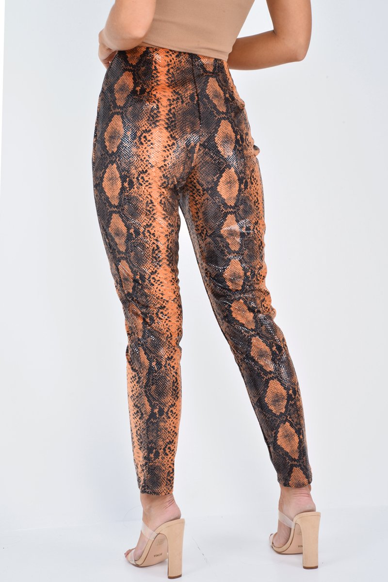 Rust Snake Coated Zip Front Trousers - Destynie-Trousers