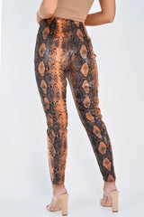 Rust Snake Coated Zip Front Trousers - Destynie-Trousers