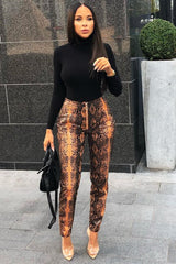 Rust Snake Coated Zip Front Trousers - Destynie-Trousers