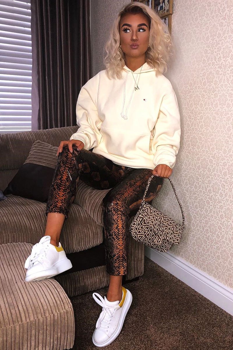 Rust Snake Coated Zip Front Trousers - Destynie-Trousers