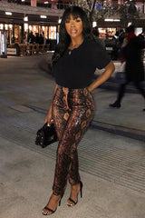 Rust Snake Coated Zip Front Trousers - Destynie-Trousers