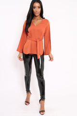 Rust Split Sleeve Top - Porter-Tops