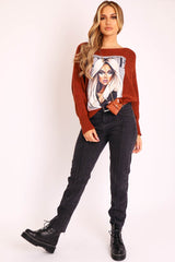 Rust Vogue Graphic Slouchy Knit Jumper - Janel-Jumper