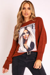 Rust Vogue Graphic Slouchy Knit Jumper - Janel-Jumper