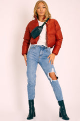 Rust Zip Front Puffer Coat - Vicki-Coats