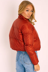 Rust Zip Front Puffer Coat - Vicki-Coats