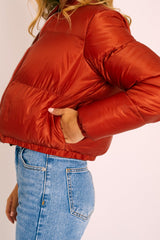 Rust Zip Front Puffer Coat - Vicki-Coats