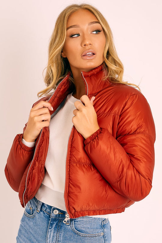 Rust Zip Front Puffer Coat - Vicki