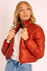 Rust Zip Front Puffer Coat - Vicki-Coats