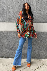 Multi Abstract Print Satin Shirt - Sabella