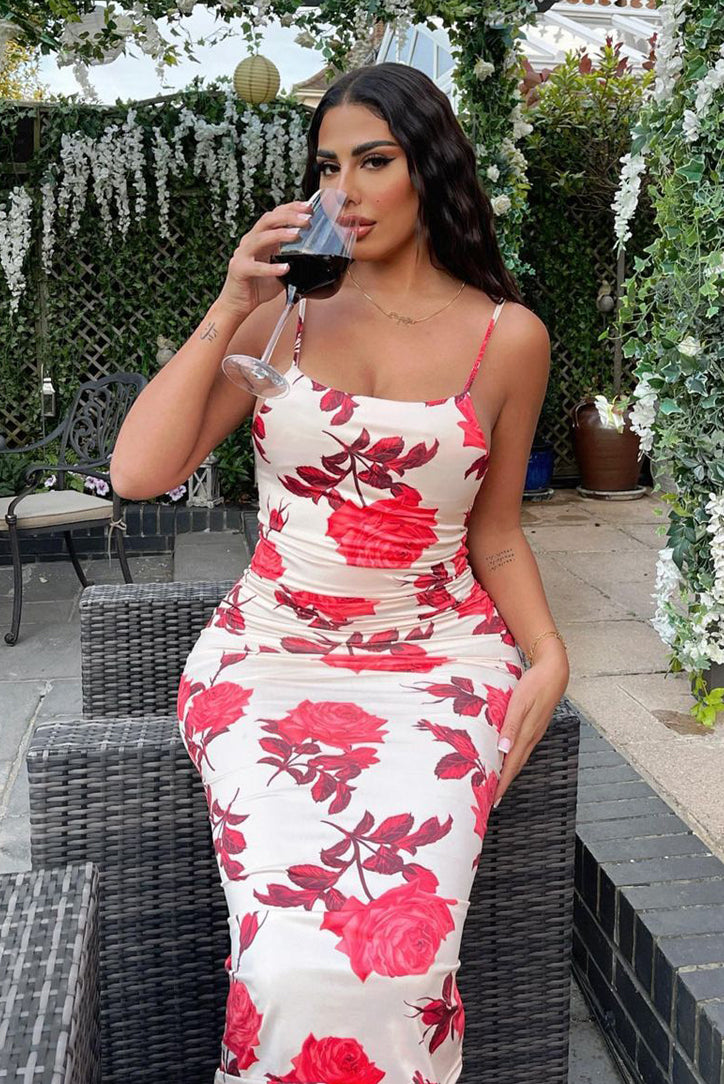 Red Floral Print Bodycon Maxi Dress | Mini Dresses | Rebellious Fashion Red Floral Print Bodycon Maxi Dress | Mini Dresses | Rebellious Fashion