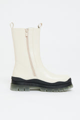Ecru Chunky Clear Sole Leather Boots - Maree