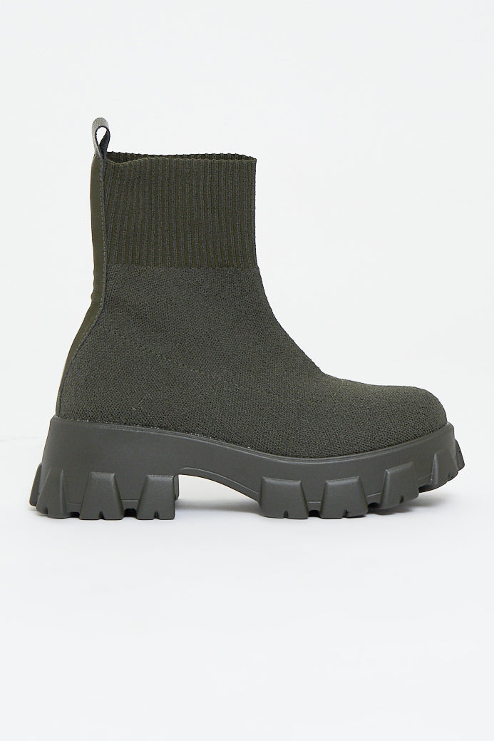 Khaki Ankle High Chunky Sole Sock Boots - Bana