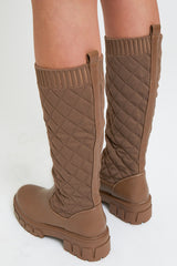 Brown Quilted Detail Knee High Boots - Bethsy