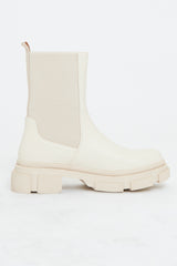 Beige Faux Leather Ankle High Biker Boots - Alija