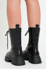 Black Chain Detail Faux Leather Boots - Niska