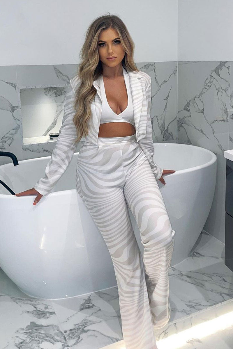 Stone Wave Print Wide Leg Trousers - Sierra