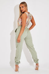 Sage Contrast Stitch Cargo Trousers - Britanny-Trousers