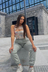 Sage Contrast Stitch Cargo Trousers - Britanny-Trousers