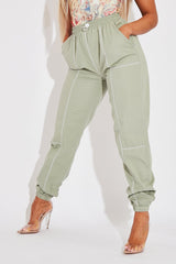 Sage Contrast Stitch Cargo Trousers - Britanny-Trousers