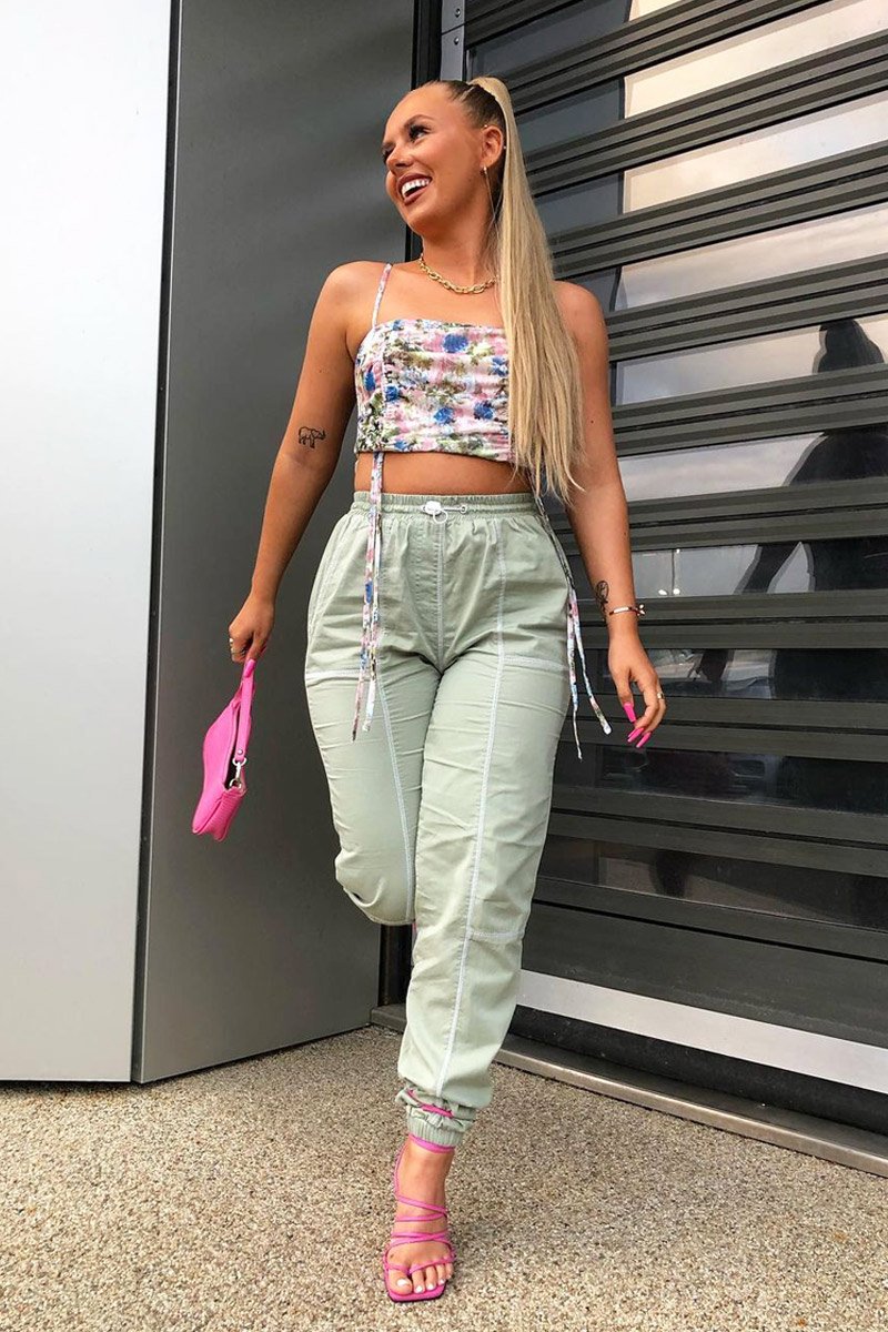 Sage Contrast Stitch Cargo Trousers - Britanny-Trousers