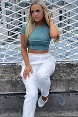 Sage Contrast Stitch Cropped Top - Elna