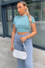 Sage Contrast Stitch Cropped Top - Elna